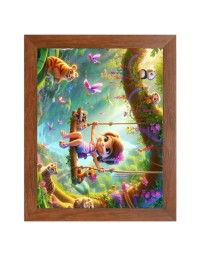 AI Funny AI Funny Cute Girls With Animals Art Picture for Kids Art Picture for Kids - 10x14 inches, Brown Color - Perfect Wall Decor for Children's Room