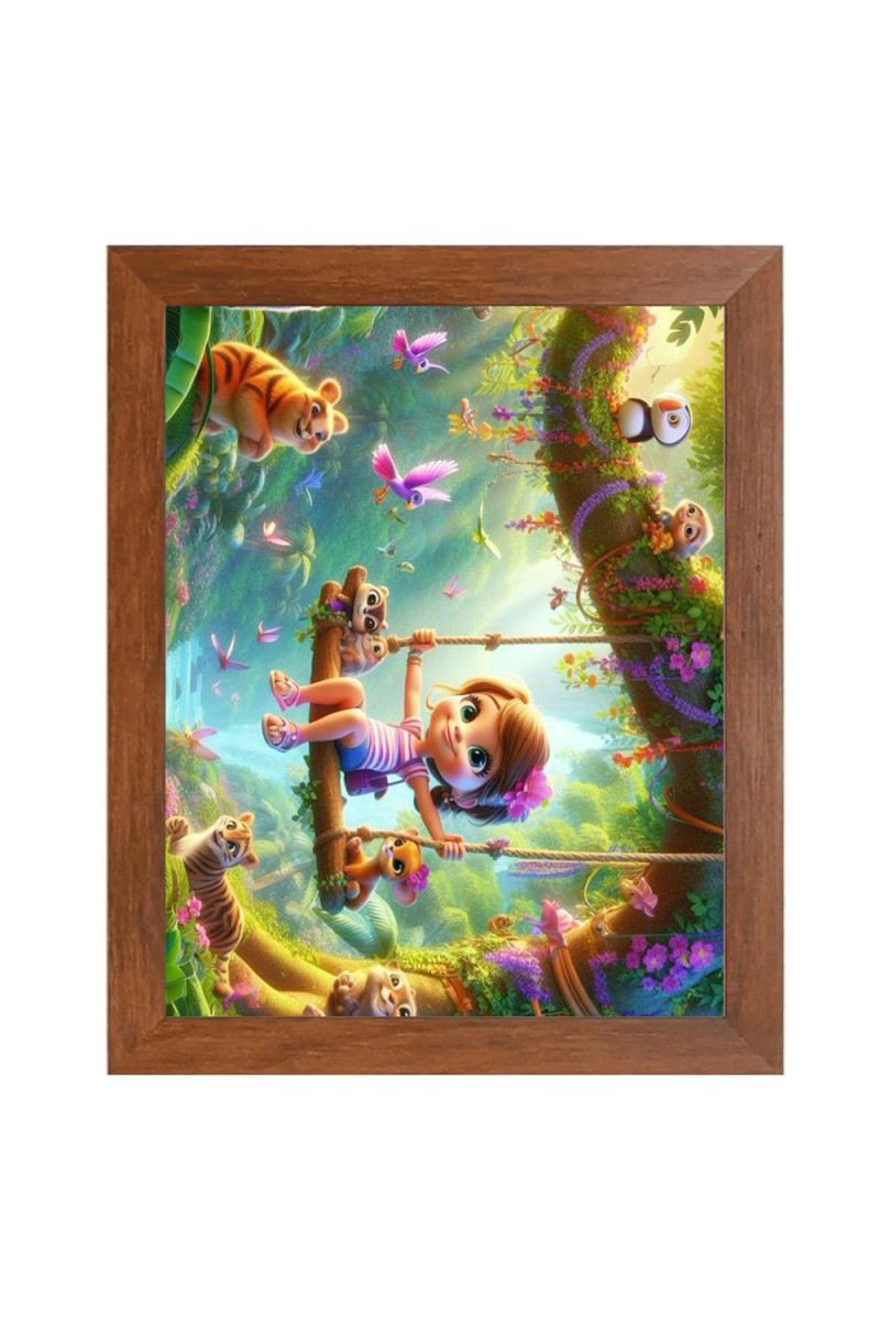 AI Funny AI Funny Cute Girls With Animals Art Picture for Kids Art Picture for Kids - 10x14 inches, Brown Color - Perfect Wall Decor for Children's Room