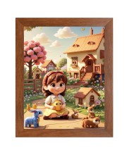 AI Funny AI Funny Cute Girls with Toy Art Picture for Kids Art Picture for Kids - 10x14 inches, Brown Color - Perfect Wall Decor for Children's Room