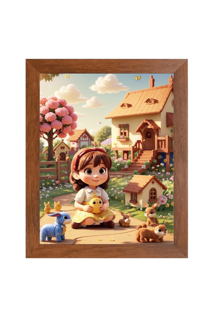 AI Funny AI Funny Cute Girls with Toy Art Picture for Kids Art Picture for Kids - 10x14 inches, Brown Color - Perfect Wall Decor for Children's Room