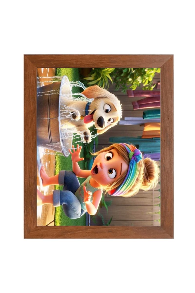 AI Funny AI Funny Girl with Dog Art Picture for Kids Art Picture for Kids - 10x14 inches, Brown Color - Perfect Wall Decor for Children's Room