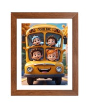 AI Funny AI Funny Kids With School Bus Art Picture for Kids Art Picture for Kids - 10x14 inches, Brown Color - Perfect Wall Decor for Children's Room