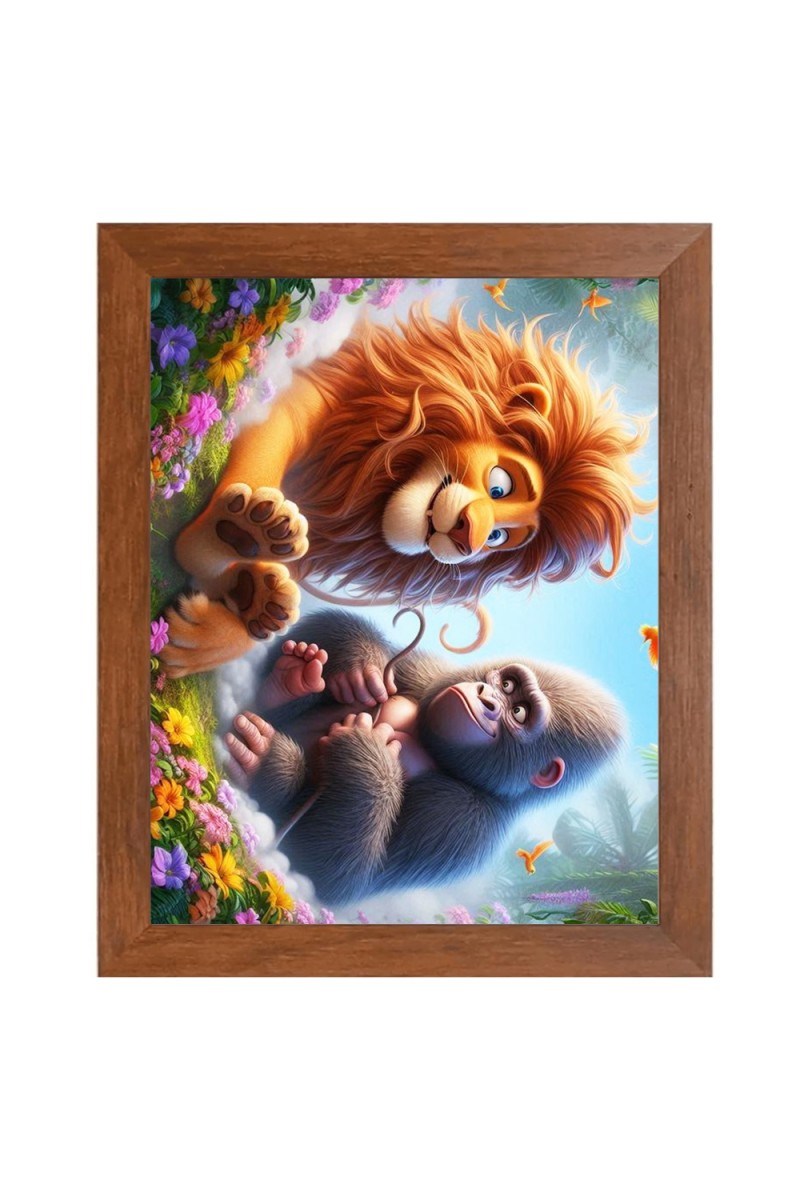AI Funny AI Funny Lion And King Kong Art Picture for Kids Art Picture for Kids - 10x14 inches, Brown Color - Perfect Wall Decor for Children's Room