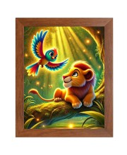 AI Funny AI Funny Lion with Bird Art Picture for Kids Art Picture for Kids - 10x14 inches, Brown Color - Perfect Wall Decor for Children's Room