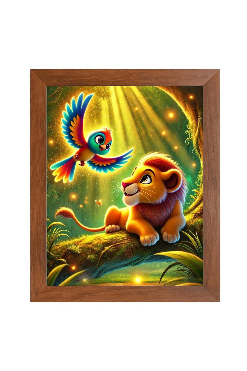 AI Funny AI Funny Lion with Bird Art Picture for Kids Art Picture for Kids - 10x14 inches, Brown Color - Perfect Wall Decor for Children's Room