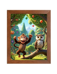 AI Funny AI Funny Monkey and Owl Art Picture for Kids Art Picture for Kids - 10x14 inches, Brown Color - Perfect Wall Decor for Children's Room