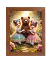 AI Funny AI Funny Teddy Bear With Girls Art Picture for Kids Art Picture for Kids - 10x14 inches, Brown Color - Perfect Wall Decor for Children's Room