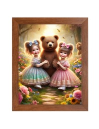 AI Funny AI Funny Teddy Bear With Girls Art Picture for Kids Art Picture for Kids - 10x14 inches, Brown Color - Perfect Wall Decor for Children's Room