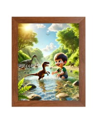 AI Funny AI Funny cute baby boy with dinosaurs Art Picture for Kids Art Picture for Kids - 10x14 inches, Brown Color - Perfect Wall Decor for Children's Room
