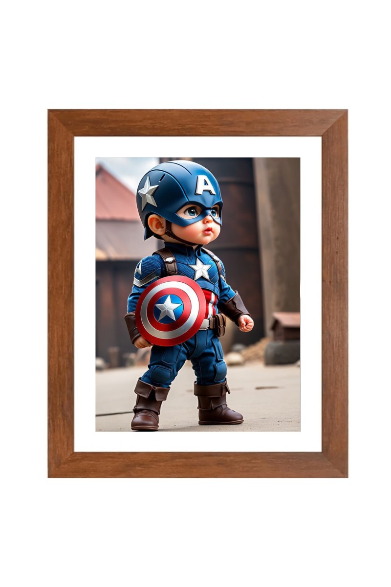 AI Funny AI Funny cute baby captain america Art Picture for Kids Art Picture for Kids - 10x14 inches, Brown Color - Perfect Wall Decor for Children's Room