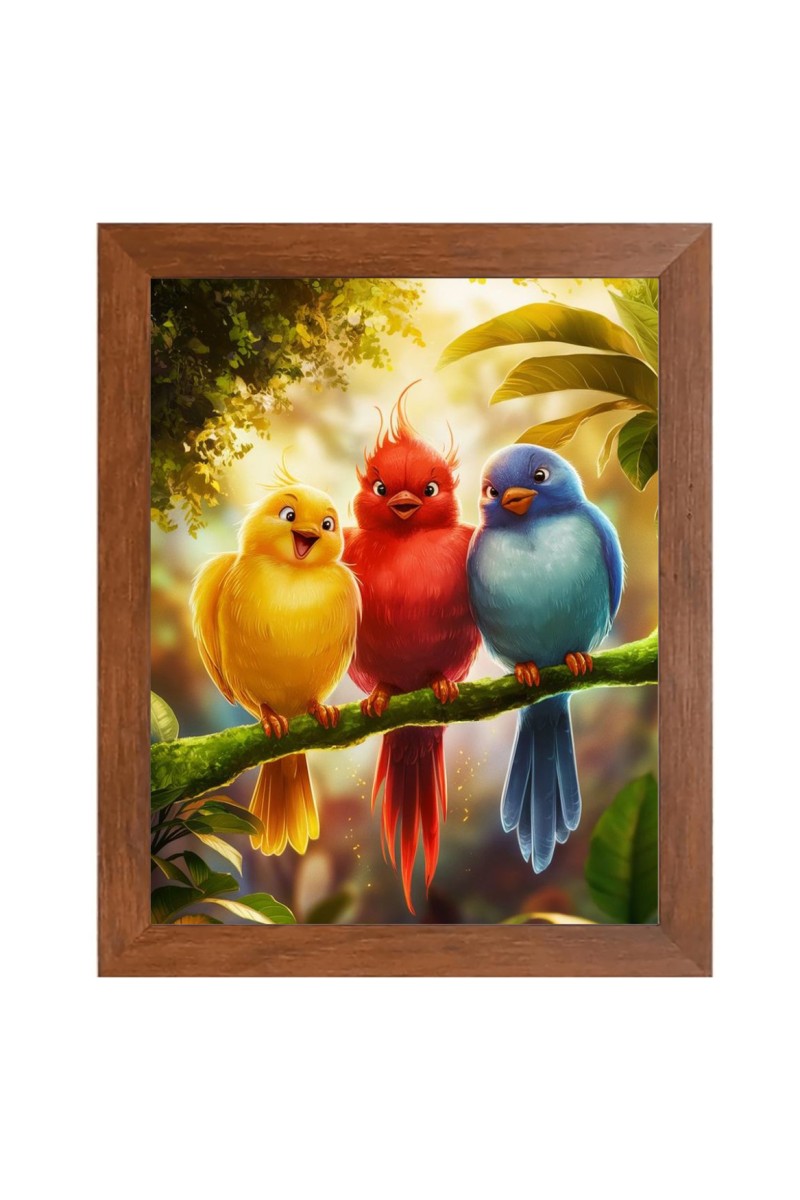 AI Funny AI Funny Cute Birds On Tree  Art Picture for Kids Art Picture for Kids - 10x14 inches, Brown Color - Perfect Wall Decor for Children's Room
