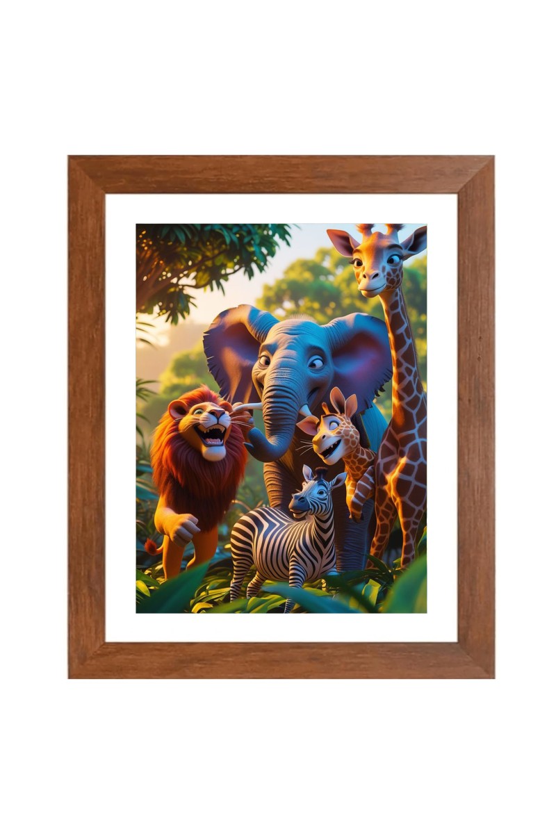 AI Funny AI Funny Cute Elephant , giraffe, zebra, Lion Art Picture for Kids Art Picture for Kids - 10x14 inches, Brown Color - Perfect Wall Decor for Children's Room