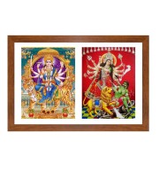 Maa durga and Goddess Kali Killing Bhairwa with His Liona killing Han Photo Frame - 11x15Inches - Spiritual Artwork for Home Wall Decoration, Puja Room and Office Decoration and Gifting 