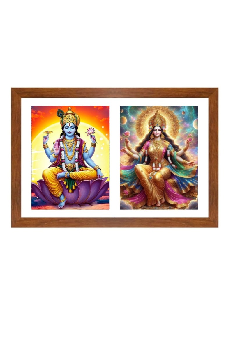 Lord vishnu and goddess mahalakshmi Photo Frame - 11x15Inches - Spiritual Artwork for Home Wall Decoration, Puja Room and Office Decoration and Gifting 