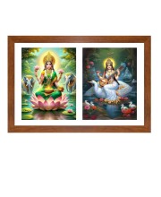 Goddess lakshmi and saraswati Photo Frame - 11x15Inches - Spiritual Artwork for Home Wall Decoration, Puja Room and Office Decoration and Gifting 