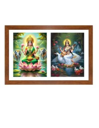 Goddess lakshmi and saraswati Photo Frame - 11x15Inches - Spiritual Artwork for Home Wall Decoration, Puja Room and Office Decoration and Gifting 