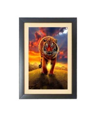 The wild tiger  Photo Frame Funny Animal and Bird Cartoon Art, Black color, 11x15 Inch