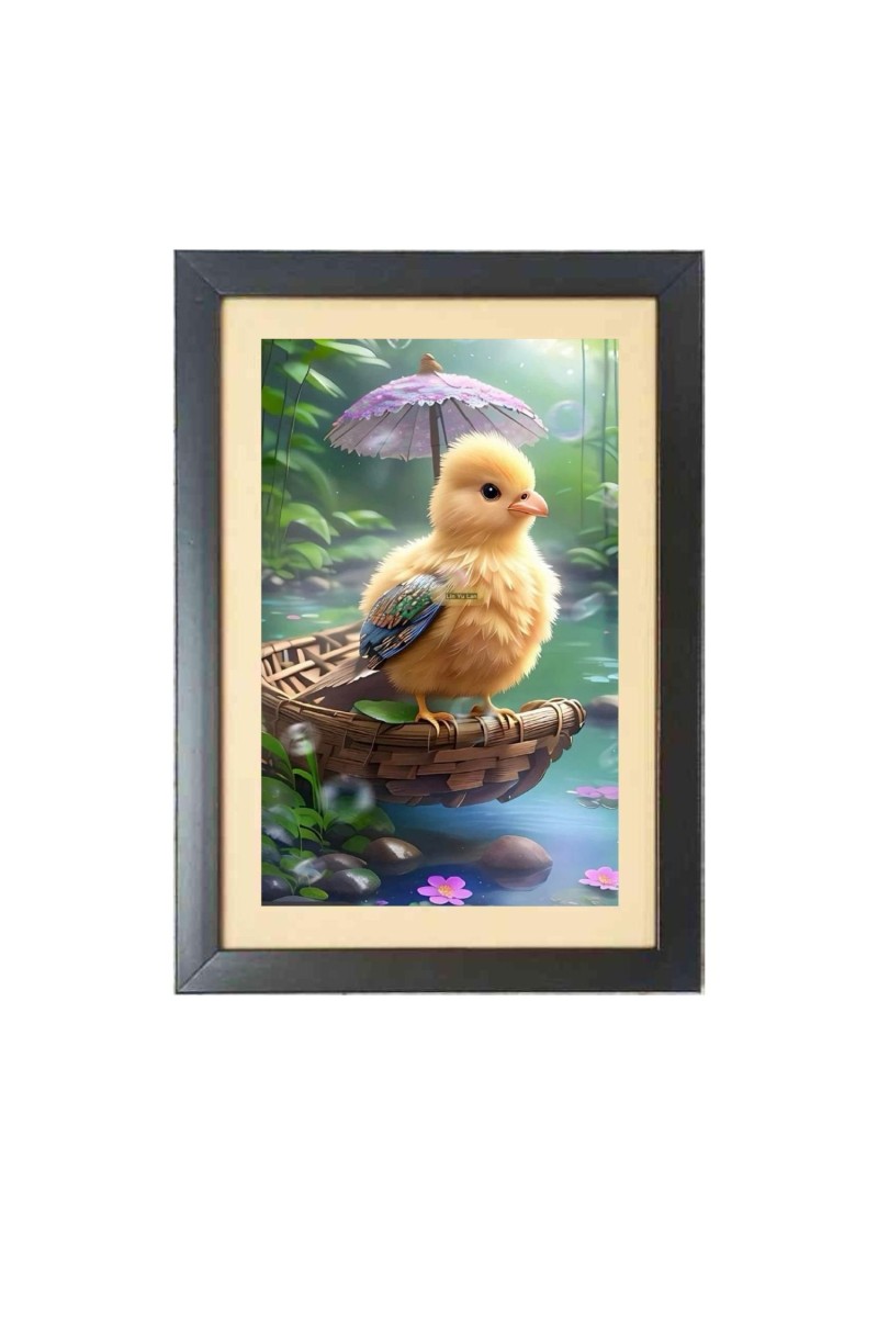 The cute bird under umbrella  Photo Frame Funny Animal and Bird Cartoon Art, Black color, 11x15 Inch
