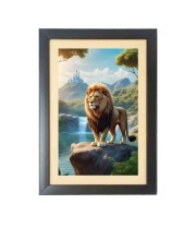 The wild lion is standing alone  Photo Frame Funny Animal and Bird Cartoon Art, Black color, 11x15 Inch