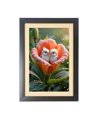 Two cute little birds inside the little flower  Photo Frame Funny Animal and Bird Cartoon Art, Black color, 11x15 Inch