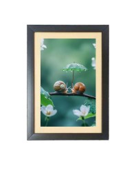 Two cute snails under little umbrella  Photo Frame Funny Animal and Bird Cartoon Art, Black color, 11x15 Inch