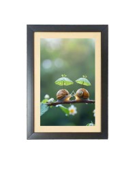 Two cute snails under two little umbrellas  Photo Frame Funny Animal and Bird Cartoon Art, Black color, 11x15 Inch