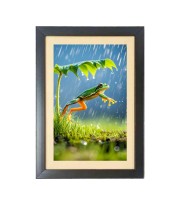 The funny frog is jumping   Photo Frame Funny Animal and Bird Cartoon Art, Black color, 11x15 Inch