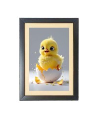 The baby chick is coming out of egg  Photo Frame Funny Animal and Bird Cartoon Art, Black color, 11x15 Inch