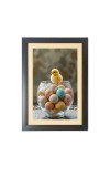 The cute baby chick is sitting under a bowl of eggs  Photo Frame Funny Animal and Bird Cartoon Art, Black color, 11x15 Inch
