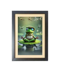 The funny frog is meditating  Photo Frame Funny Animal and Bird Cartoon Art, Black color, 11x15 Inch