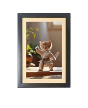 The funny cat is doing karate  Photo Frame Funny Animal and Bird Cartoon Art, Black color, 11x15 Inch