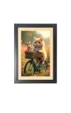 The cute cat and the rabbit are riding a bicycle  Photo Frame Funny Animal and Bird Cartoon Art, Black color, 11x15 Inch