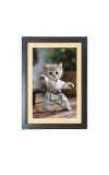 The cute cat is doing karate  Photo Frame Funny Animal and Bird Cartoon Art, Black color, 11x15 Inch