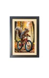 The squirrel is riding a bicycle  Photo Frame Funny Animal and Bird Cartoon Art, Black color, 11x15 Inch