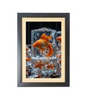 The lovely golden fish  Photo Frame Funny Animal and Bird Cartoon Art, Black color, 11x15 Inch