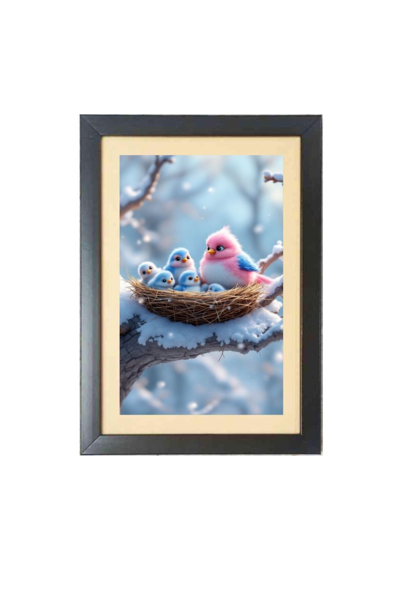 the colorful birds in the nest  Photo Frame Funny Animal and Bird Cartoon Art, Black color, 11x15 Inch