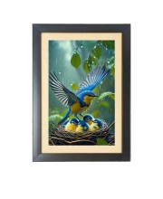 The mother bird is protecting baby birds  Photo Frame Funny Animal and Bird Cartoon Art, Black color, 11x15 Inch