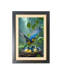 The mother bird is protecting baby birds  Photo Frame Funny Animal and Bird Cartoon Art, Black color, 11x15 Inch