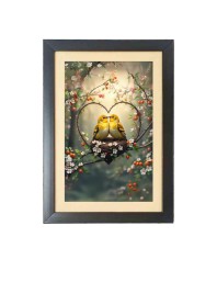 The lovely romantic birds  Photo Frame Funny Animal and Bird Cartoon Art, Black color, 11x15 Inch