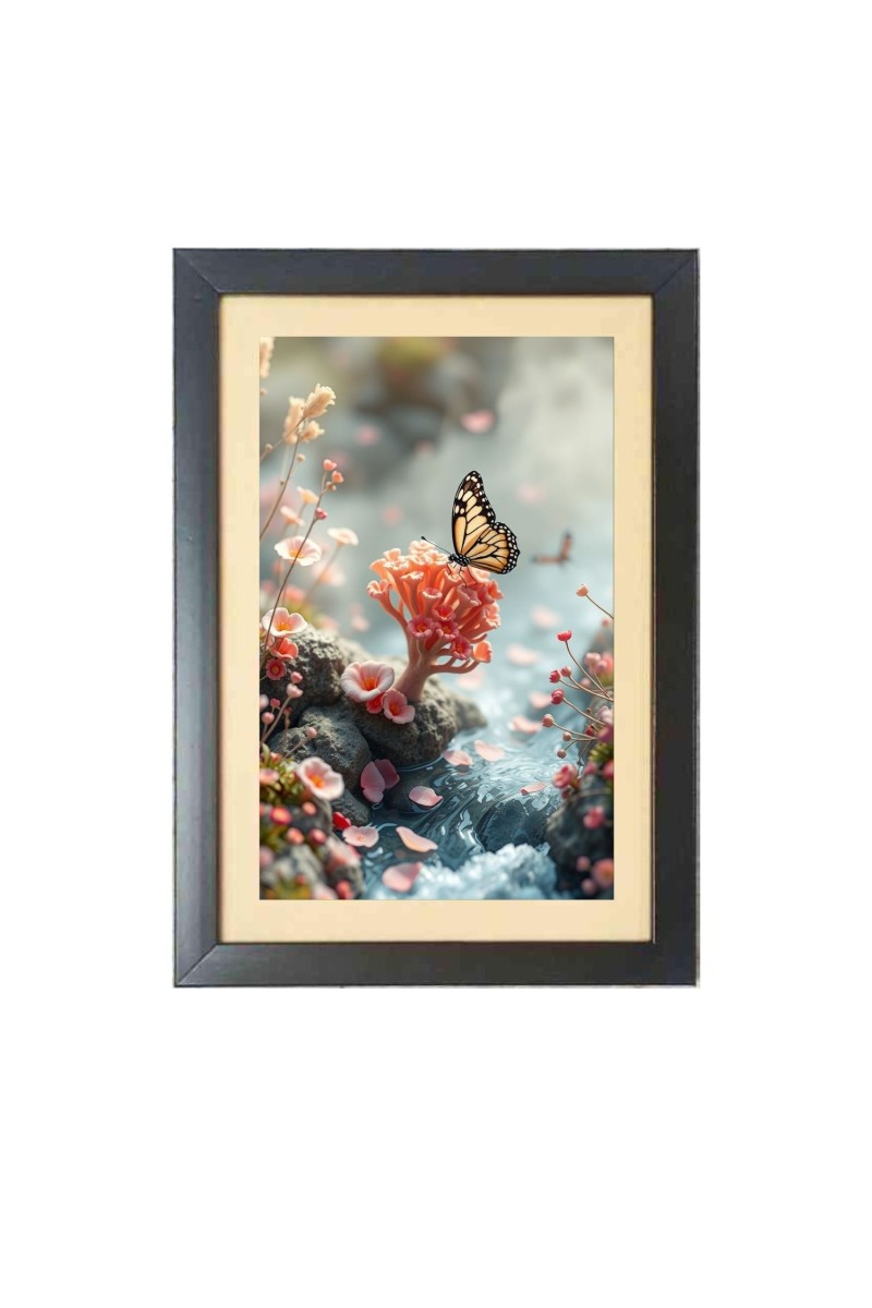 The beautiful butterfly  Photo Frame Funny Animal and Bird Cartoon Art, Black color, 11x15 Inch