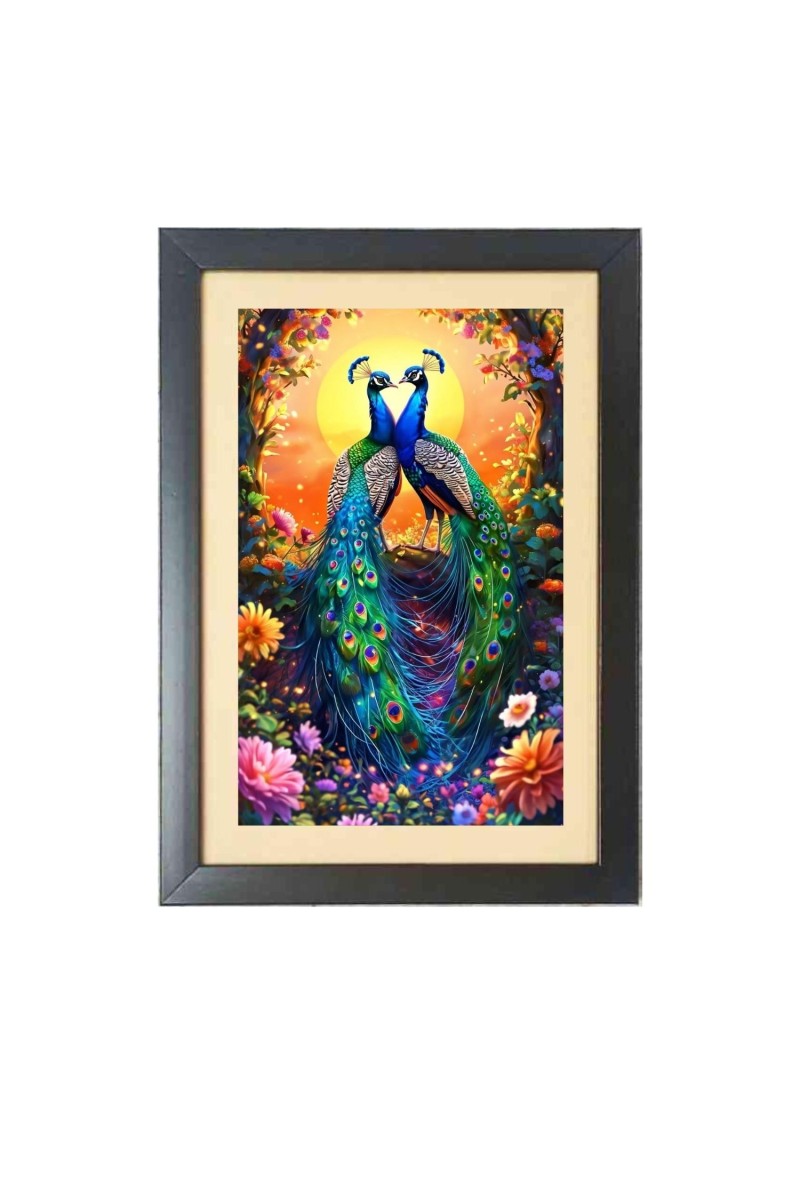 The two beautiful peacocks  Photo Frame Funny Animal and Bird Cartoon Art, Black color, 11x15 Inch