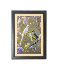 The colorful parrots  Photo Frame Funny Animal and Bird Cartoon Art, Black color, 11x15 Inch