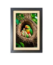 The beautiful parrots with babies  Photo Frame Funny Animal and Bird Cartoon Art, Black color, 11x15 Inch