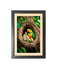 The beautiful parrots with babies  Photo Frame Funny Animal and Bird Cartoon Art, Black color, 11x15 Inch