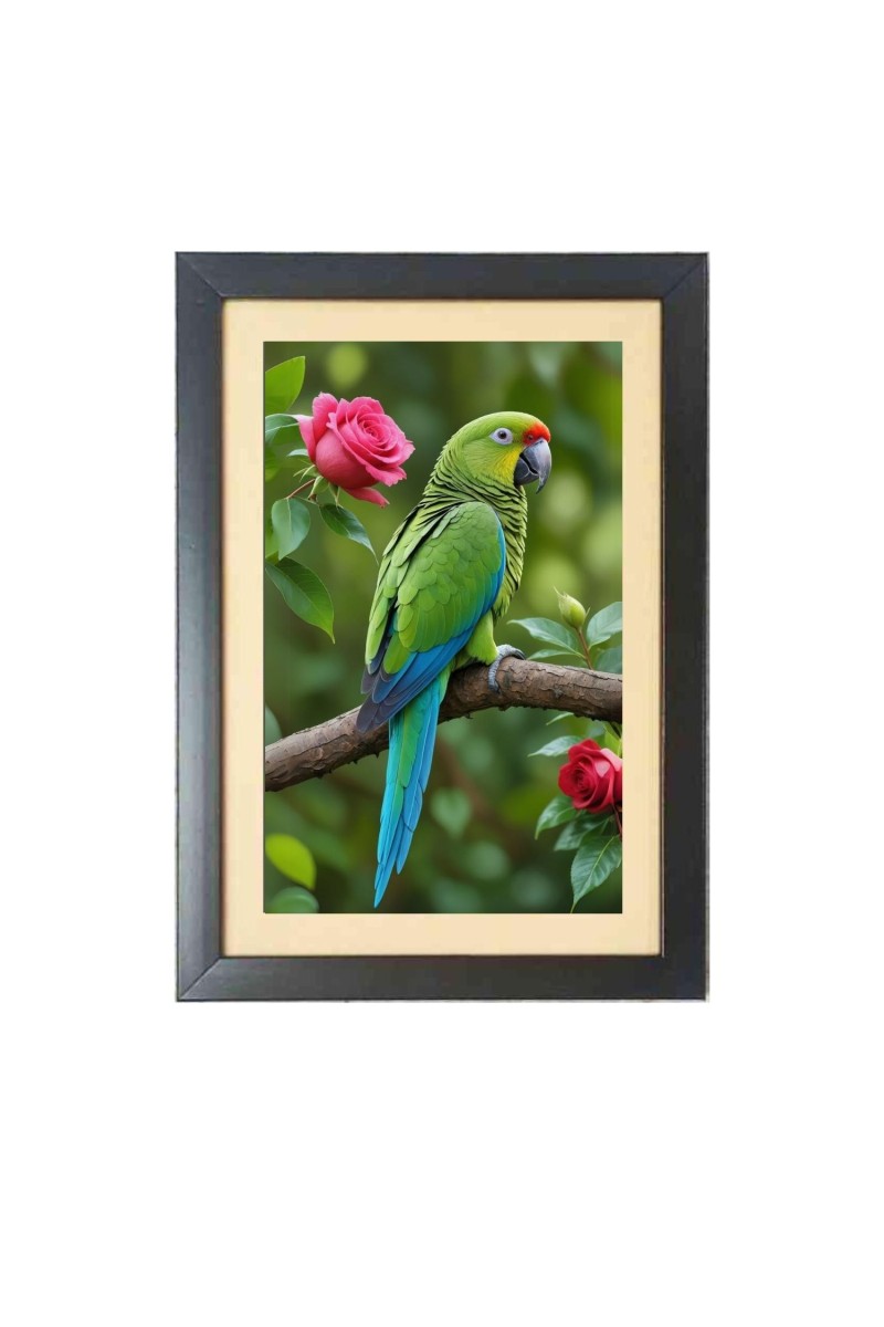 The beautiful parrot  Photo Frame Funny Animal and Bird Cartoon Art, Black color, 11x15 Inch