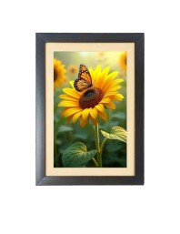The beautiful butterfly near sunflower  Photo Frame Funny Animal and Bird Cartoon Art, Black color, 11x15 Inch