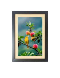 The cute bird is sitting on the apple tree  Photo Frame Funny Animal and Bird Cartoon Art, Black color, 11x15 Inch
