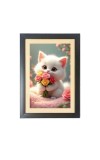 The cute cat is holding flowers  Photo Frame Funny Animal and Bird Cartoon Art, Black color, 11x15 Inch