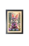 The cute rabbit is holding flowers  Photo Frame Funny Animal and Bird Cartoon Art, Black color, 11x15 Inch