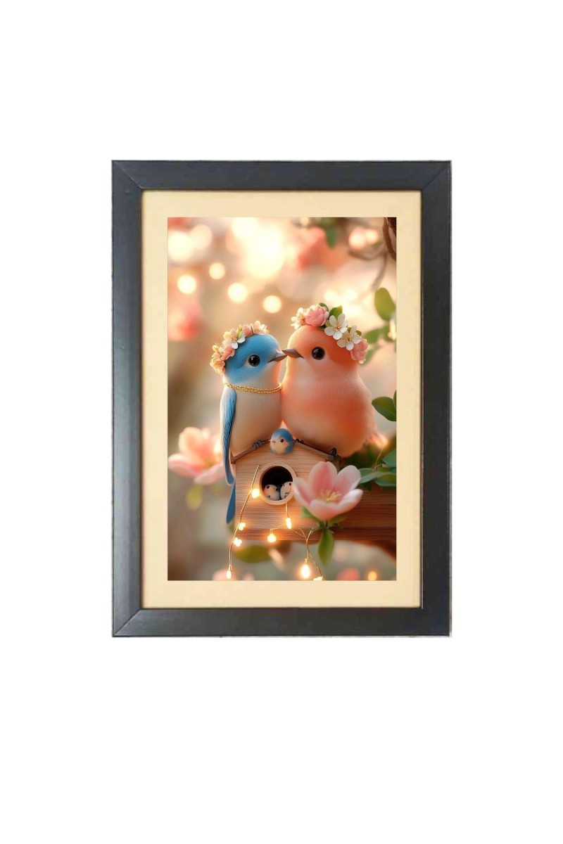 The bird couples  Photo Frame Funny Animal and Bird Cartoon Art, Black color, 11x15 Inch